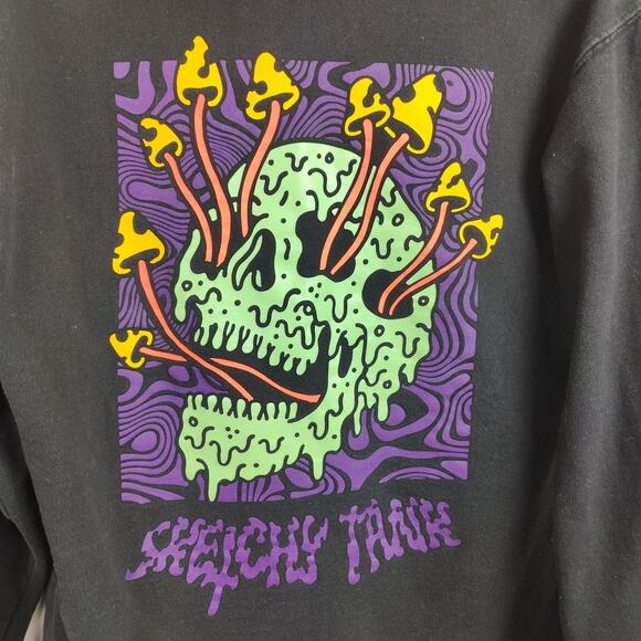Sketchy Tank Hoodie Mens Medium Black Pullover Sweatashirt Fleece Shrooms Skull - Picture 2 of 10